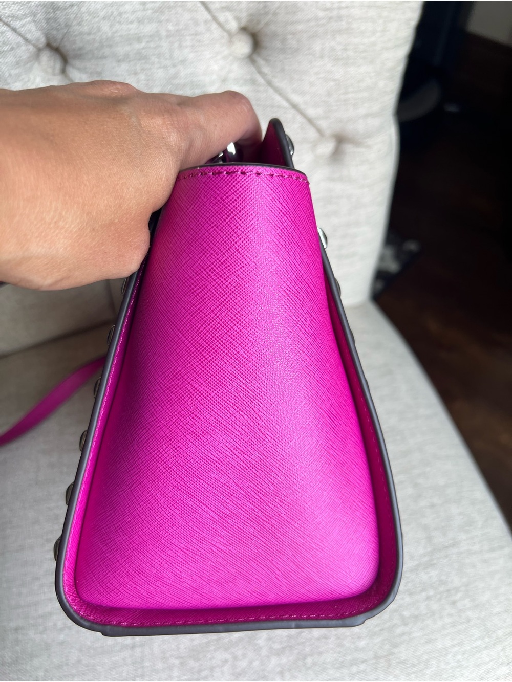 Michael Kors Hot Pink Studded Saffiano Satchel - Picture 3 of 8